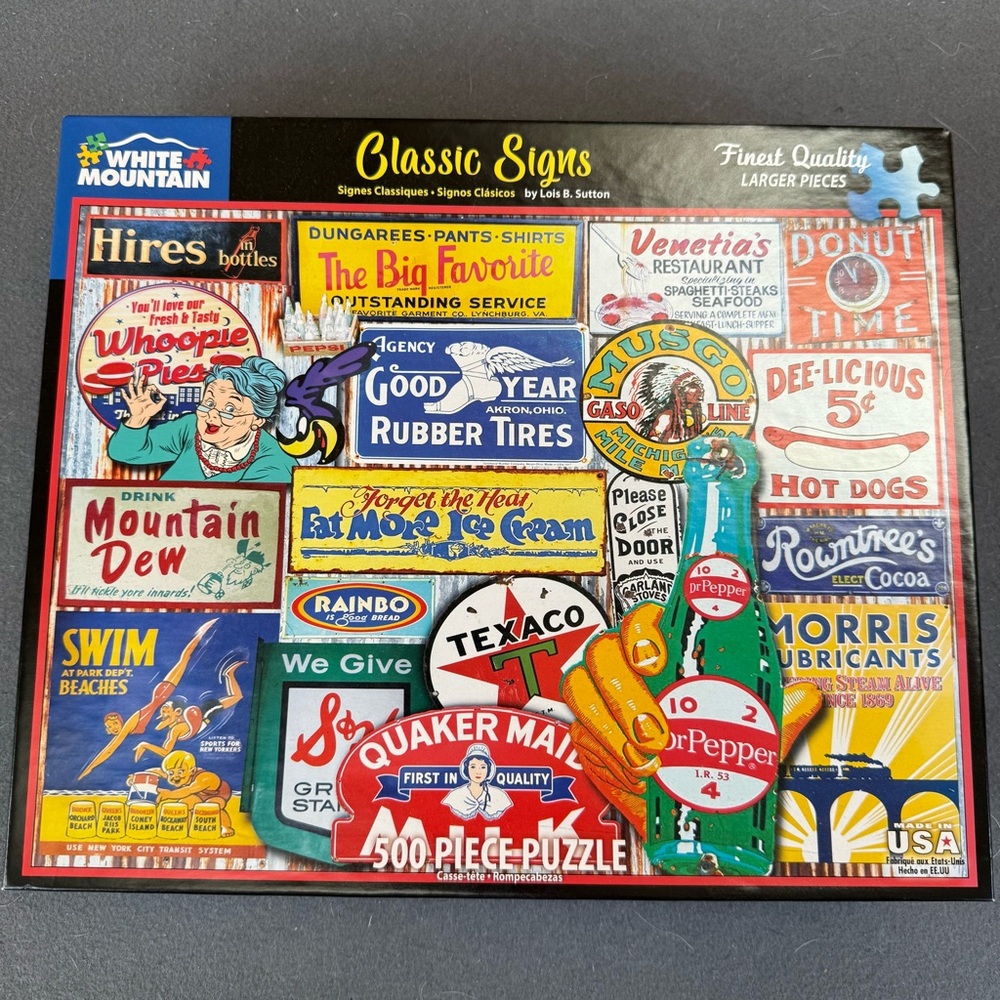 WHITE MOUNTAIN 500pc Classic Signs puzzle, larger pieces, made in USA